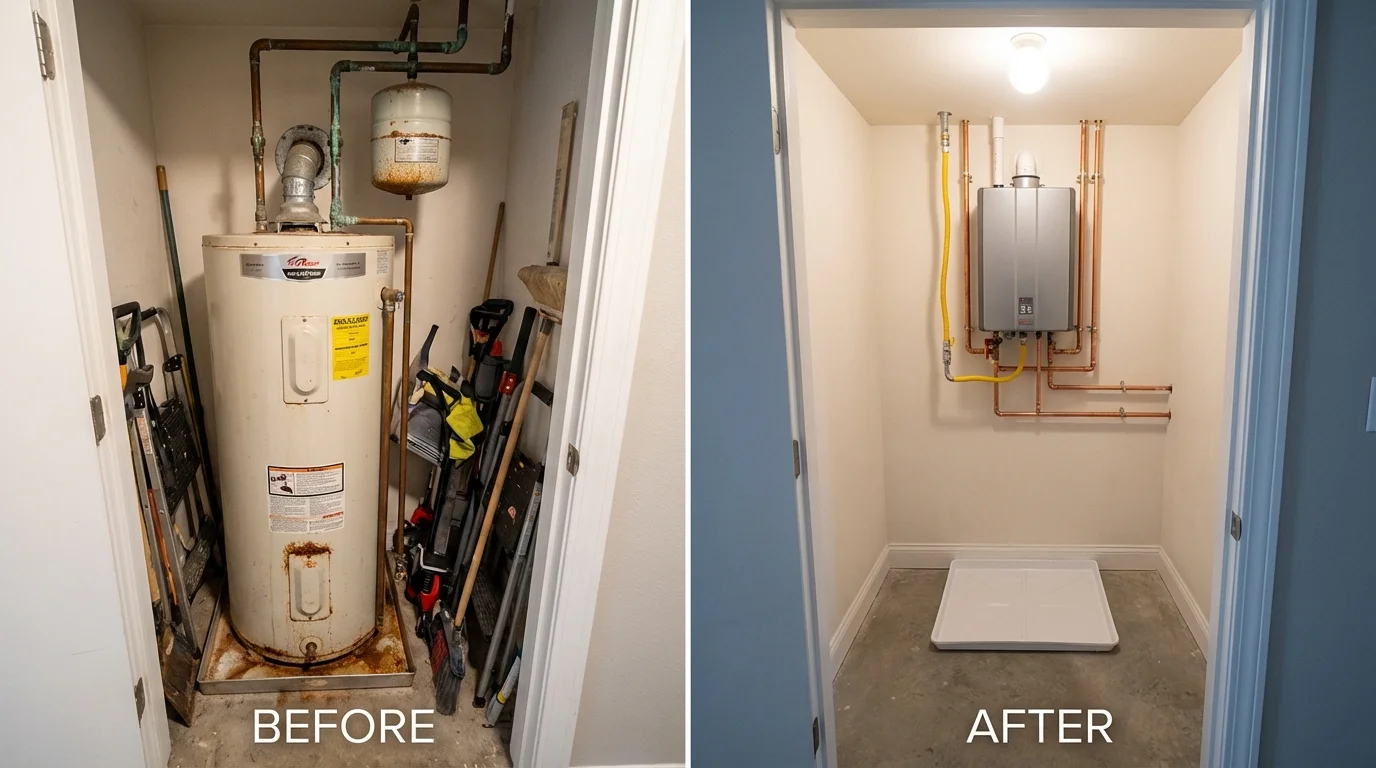 Tank water heater versus wall-mounted tankless unit comparison for Hartford, CT homeowners